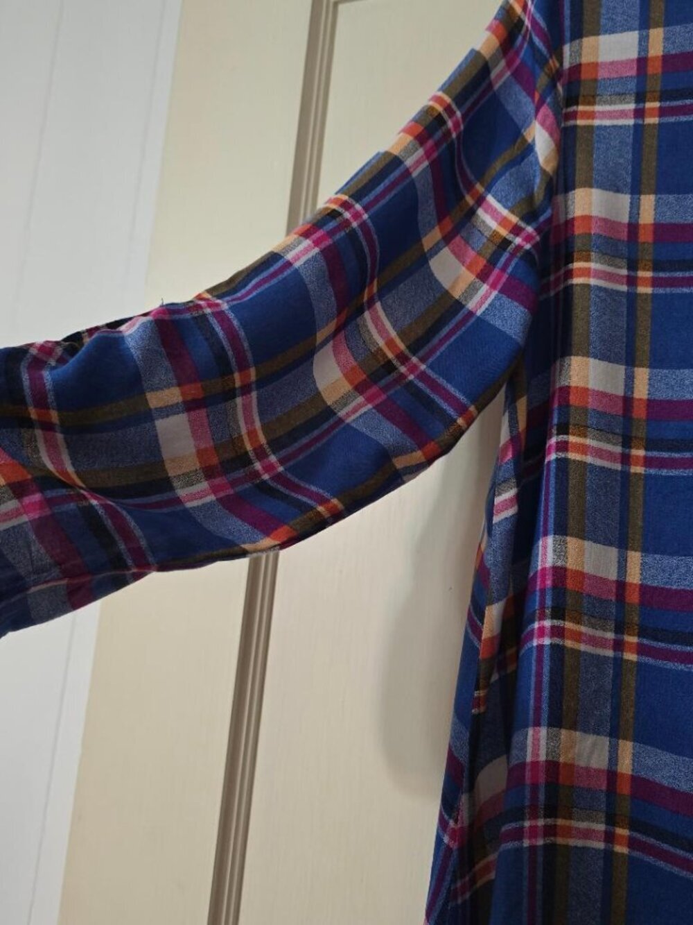 S She + Sky Plaid Shirt Dress / Tunic in bold royal blue / white, yellow, pink - Picture 4 of 7